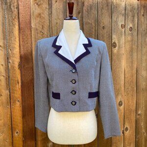 Vintage 1990s Houndstooth Cropped Blazer Navy and White size womens xs 2-4